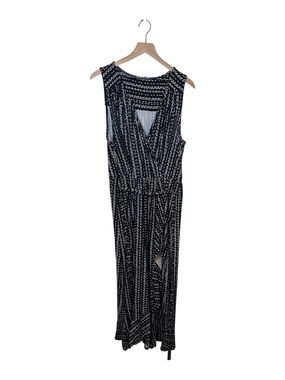 Plus Size Long Navy Blue and White Patterned Tank Maxi Wrap Dress Size 2x